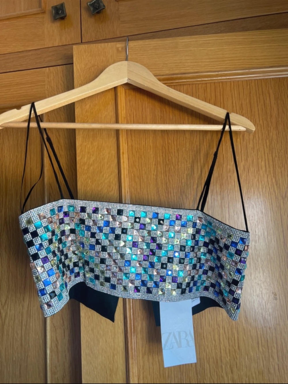 Zara Holographic Multi-Color Sequin Crop Top size S NWOT